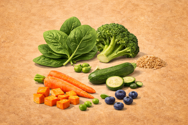 Fresh vegetables and fruits for dog food ingredients